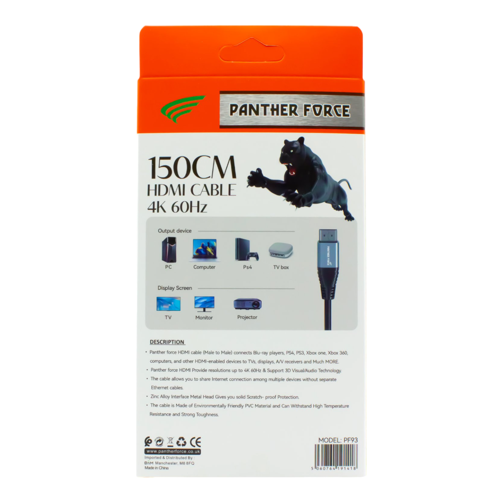 PF93- PANTHER FORCE 1.5M HDMI TO HDMI CABLE PF93- PANTHER FORCE 1.5M HDMI TO HDMI CABLE
